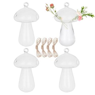 Imagem de DELORIGIN 4 peças de suporte de samambaia de vidro para pendurar vasos hidropônicos com corda de juta, terrário, plantas, cabide, vaso de suculentas, terrários para plantas de ar de musgo, decoração