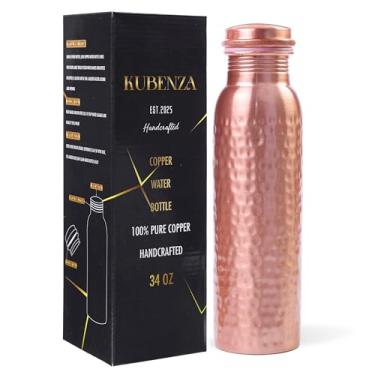 Imagem de KUBENZA Garrafa de água de cobre puro – Garrafa de cobre ayurvédica 100% à prova de vazamento para água potável – 1 litro – feita à mão, livre de BPA, ecológico, suporte para articulações e digestão