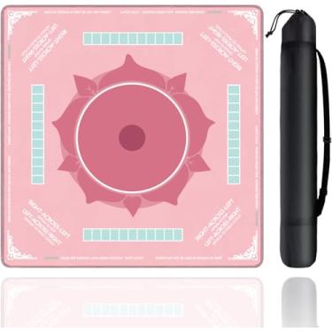 Imagem de Mahjong Mat for Table, 31.5" x 31.5" Non-Slip Noise Reduction Mahjong Mat with Storage Bag, Mahjong Mat with Rules for Table, Smooth Mahjong Mat for Mahjong, Poker, Board Games, Dominoes(Pink)