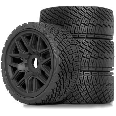 Imagem de STMU 1/8 1/7 RC Rally Car Tires On Road Tyres OD 3.93'' 17mm Hex Nylon Wheels Rims Compatible with 1/7 1/8 Scale Racing Car KM WRC C3 ARRMA Felony Infraction Limitless RC On-Road Ca (Black)