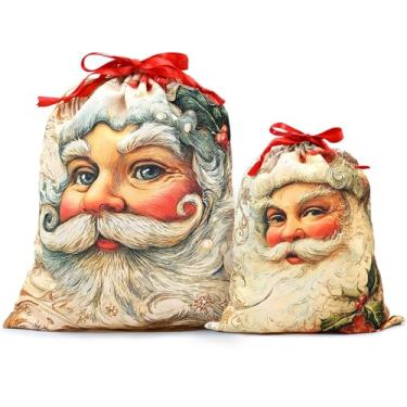Imagem de Mshutbna Sacos de presente de Natal de Papai Noel, 2 peças, sacos de embrulho de tecido reutilizável com cordão para presentes de Natal, decorações de festa, lembrancinhas de feriado 40 x 30 x 25 cm