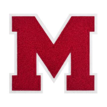 Imagem de 1 peça de patch vermelho de 11,4 cm de ferro em chenille com borda branca – Remendos do alfabeto para roupas, jaquetas, mochilas, chapéus para decoração personalizada, nome personalizado e artesanato