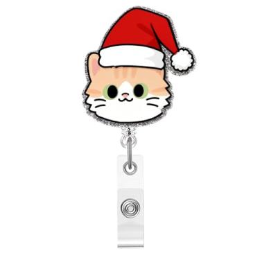Imagem de Carretel de crachá de Natal, crachá de acrílico de gato fofo para crachá de identificação, suporte retrátil telescópico, acessórios de clipe de jacaré para enfermeiras, trabalhadores médicos
