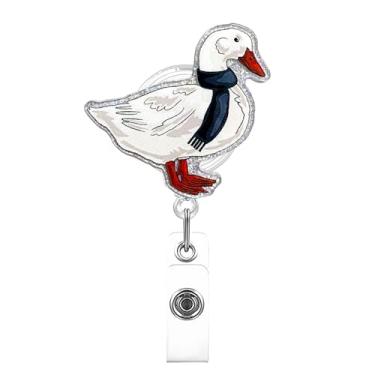 Imagem de Carretel de crachá retrátil de pato fofo com cachecol giratório de 360° com clipe jacaré para inverno, porta-identidade, engraçado, para crachás, enfermeiras, professores, trabalhadores de escritório