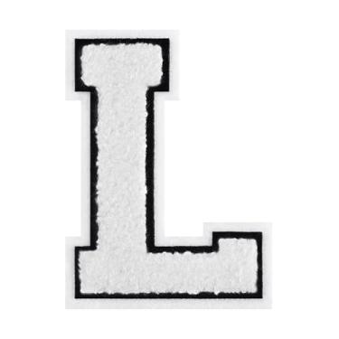 Imagem de 1 peça de patch de letra de chenille branco de 11,4 cm com borda preta – Remendos do alfabeto para roupas, jaquetas, mochilas, chapéus para decoração personalizada, nome personalizado e artesanato. (G