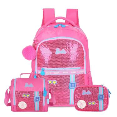 Imagem de Mochila de Costas Barbie Paetê Escolar Meninas Infantil