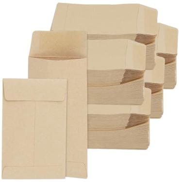 Imagem de NINGWAAN Envelopes pequenos de moedas marrons 1000 peças, mini envelopes autoadesivos Kraft carimbos cartões pacotes de armazenamento para casa, escritório, 5,7 x 9 cm