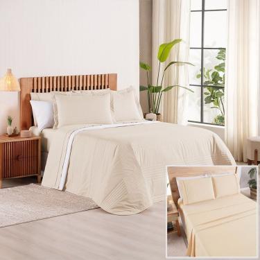 Imagem de Kit Cobre Leito + Jogo De Cama Premier King 7 Peças Hipercal 200 Fios 80% Algodão, 20% Poliéster - Bege