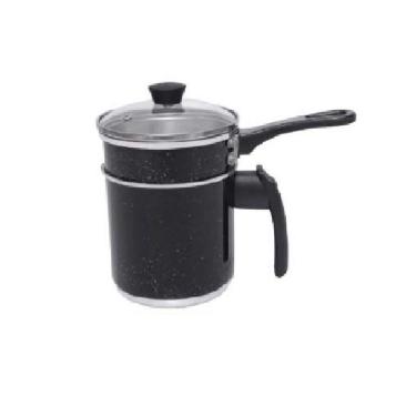 Imagem de Cuzcuzeira Economica 1,2 Litros Com Tampa De Vidro Aluminio Grosso Preta Pig