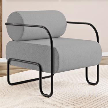 Imagem de Poltrona Decorativa Orgânica Living Miska Linho Cinza - Desk Design