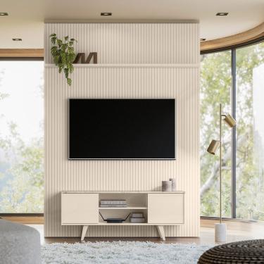 Imagem de Painel Tv 65 Pol 179cm Ripado Valen E Rack Bancada Korelli M20 - D'rossi Calacata(brilho)-off White(brilho)