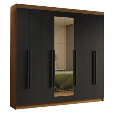 Imagem de Guarda-roupa Casal 8 Portas Batentes com Espelho Rustic/preto/preto Saturno Madesa
