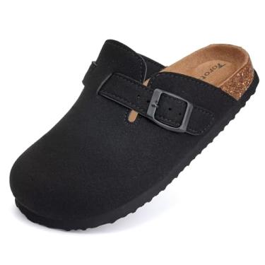 Imagem de Torotto Pantufas infantis de camurça com palmilha de cortiça com suporte de arco e alças ajustáveis para meninos e meninas em ambientes internos e externos, A - Preto, 10-10.5 Toddler