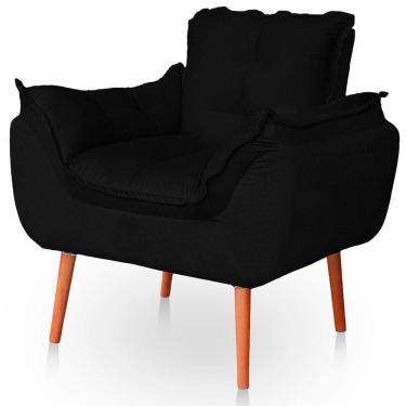 Imagem de Poltrona Opala Para Sala Confortável Resistente Veludo Cor Preto