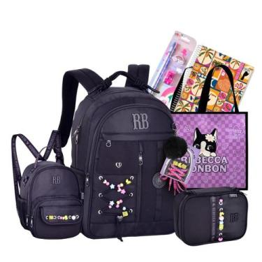 Imagem de Kit Mochila Escolar Costas Rebecca Bonbon Com Cadarço Personalizado Or