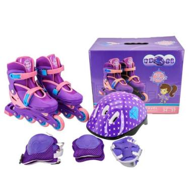 Imagem de Patins Inline e Triline Ajustável Com Kit Proteção Completo Infantil -