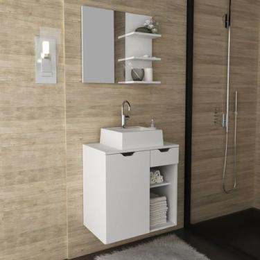 Imagem de Kit Banheiro com Cuba Gabinete Espelheira Branco - Tecno Mobili