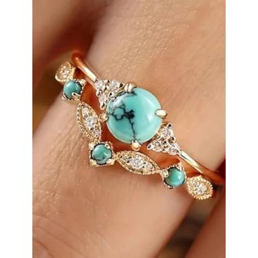 Imagem de Anéis de ouro grossos para mulheres, anel de compromisso de moissanite, anéis empilháveis, joias turquesa boho para noivado, presentes de natal, presentes de amizade para mulheres dia dos namorados