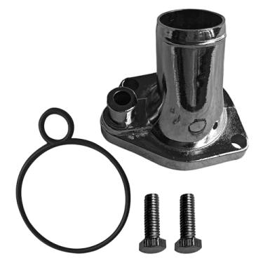 Imagem de Psrorkeu Carcaça de termostato de pescoço de água de alumínio 60° compatível com Ford 260-302/351W (serve para aplicações de motor 1965-1975.)