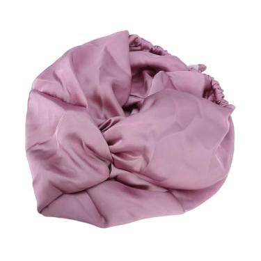 Imagem de ZJchao Touca para Dormir, Seda Sintética, Cetim, Camada Dupla, Fecho Elástico Ajustável para Cabelos Longos e Cacheados, Evita o Frizz, Cuidados Noturnos Com Os Cabelos, Adultos, (Roxo claro)