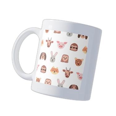 Imagem de Caneca Xícara de Café Porcelana 300ml Com Desenho de Focinhos Felizes de Cães e Coelhos