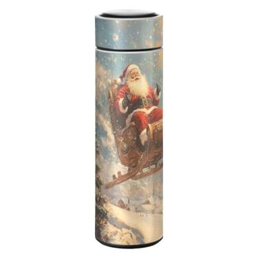 Imagem de Burbuja Garrafa de água isolada de Natal Papai Noel no trenó de 500 ml, frasco de parede dupla a vácuo de aço inoxidável com boca larga, à prova de vazamento e livre de BPA, mantém quente e frio
