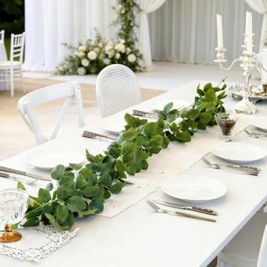 Imagem de Guirlanda de folhagem de rosa artificial com videira sintética para mesa de casamento, mesa de centro de mesa, exibição de festa (6 folhas de rosa)