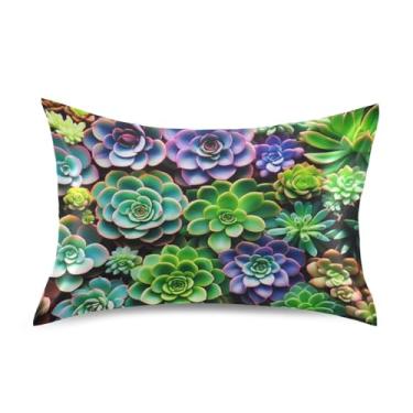 Imagem de Fronhas refrescantes fofas personalizadas King Queen fronha padrão almofada de cama de cetim cuidados com a pele tamanho queen 76.2 cm x 50.8 cm planta suculenta colorida