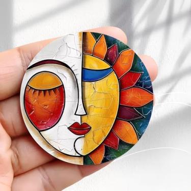 Imagem de Ímã de geladeira vintage com design de rosto de sol e lua - adesivo redondo de acrílico para geladeira de 5,8 cm, presente de decoração retrô, tamanho perfeito para geladeira, armário ou qualquer