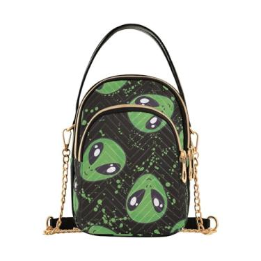 Imagem de Bolsa tiracolo com padrão de máquinas de construção pesada para mulheres, bolsa de ombro antifurto, bolsa de ombro, mini bolsas para mulheres, Desenho de desenho à mão com estampa alienígena, 15*21