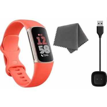 Imagem de Fitbit Monitor de fitness Charge 6 (pacote) – preto/obsidiana – frequência cardíaca, GPS, rastreamento de sono e estresse + carregador rápido e pano de limpeza (coral)