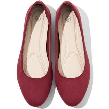 Imagem de Shupua Sapatilhas para mulheres, bico redondo, sapatilhas, elegantes, pretas, confortáveis, sapatos de bailarina para trabalho, Vinho, 36