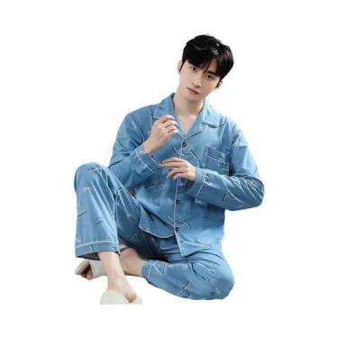 Imagem de Pijamas De Algodão De Manga Longa Para Homens Em Tamanhos Grandes, Con