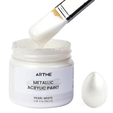 Imagem de ARTME Tinta acrílica branca perolada metálica, 100 ml de tinta pérola para pintura artística, artesanato, não tóxica, tintas acrílicas peroladas que não desbotam, ideal para tela, madeira, tecido