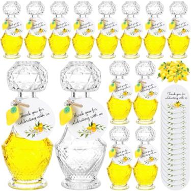 Imagem de Chuangdi 16 conjuntos de mini garrafas de vidro Limoncello de 50 ml com etiquetas pingentes de limão, lembrancinhas de festa de limão para fazer cerveja caseira, casamento, chá de bebê, presentes de