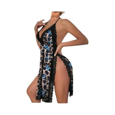 Imagem de Roupa íntima feminina sexy tamanho grande solto casa camisola fenda pi