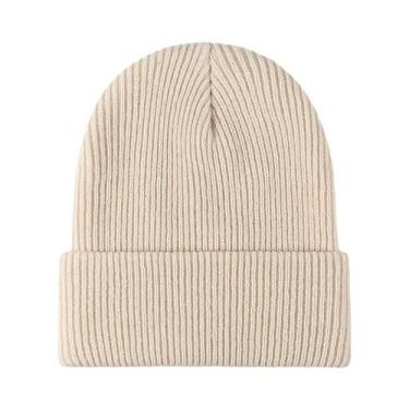 Imagem de Gorro de malha preta unissex, boné de caveira liso quente para inverno