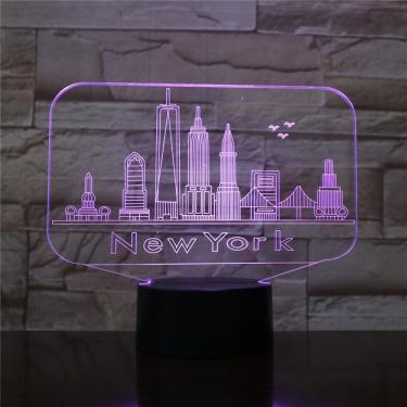 Imagem de Lâmpada de ilusão LED 3D com luz noturna em Nova York com cores