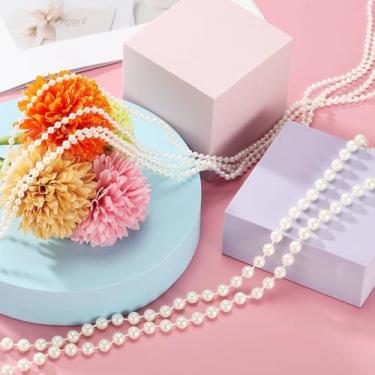 Imagem de Guirlanda de pérolas artificiais de 4 mm, contas de pérolas falsas, fio de acabamento de corrente para artesanato, festa de casamento, flor, dia dos namorados, decoração de Natal (marfim, 39,36 pés)