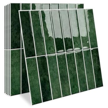 Imagem de MOCART 20 peças de azulejo para retirar e colar, 30 cm x 30 cm adesivo 3D à prova d'água para bancada de cozinha, banheiro, azulejos de parede de metrô, verde escuro