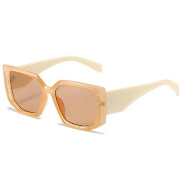 Imagem de HCPIHF Óculos de sol da moda femininos, armação vintage de luxo, UV400, tamanho grande (bege)