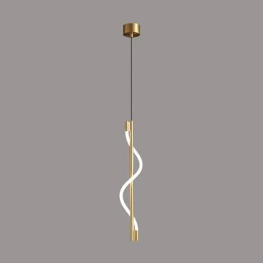 Imagem de Luminária pendente espiral, luminária suspensa LED regulável, lustre linear de latão com cúpula de silicone, luminária de teto decorativa para sala de jantar, luminárias pendentes tubulares