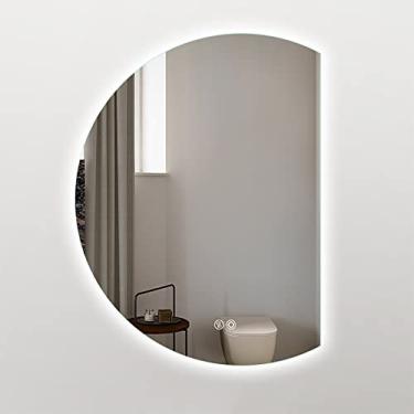 Imagem de Espelho de banheiro espelho de parede para banheiro, espelho de banheiro de meio círculo para parede, espelho de vaidade regulável de 3 cores com interruptor de toque, espelho decorativo à prova de