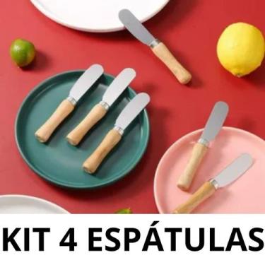 Imagem de Mini Espátula Para Patê Manteiga Geleia Requeijão Cabo de Madeira Jogo