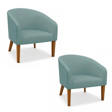 Imagem de Poltrona Sala Decorativa Kit 2 Stella Pé Madeira Trapézio Castanho Cotelê Ext/veludo D03 - D'rossi Cor Menta