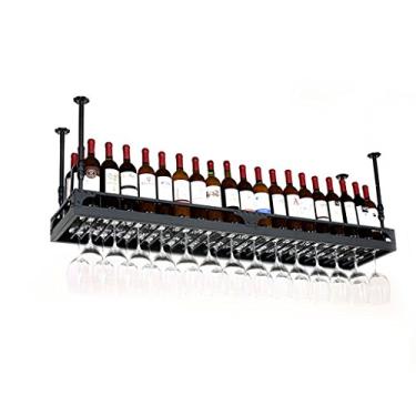 Imagem de HHHJQFAAT Rack de vinho, altura ajustável, suporte de garrafa de vinho pendurado no teto rack de vidro de vinho de ferro rack de taças de vinho - vários/bronze/120 * 35 cm (traseira 120 * 35 cm)