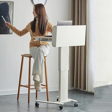 Imagem de ZDJZMGZ Suporte de pódio para laptop móvel, pódio de altura ajustável, pódio portátil com rodas, mesa sentada para ficar em pé para sala de aula, escritório, mesa com borda St,