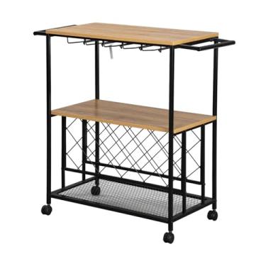 Imagem de Unidade de prateleiras de cozinha, carrinho de vinho, barra de armazenamento de cozinha, carrinho de servir mesa de madeira, carrinho de servir de bar, carrinho de jantar prateleiras de cozinha