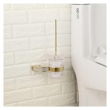 Imagem de Conjunto de ferragens de banheiro montado na parede, suporte de escova de dentes, acessórios de prateleira de rack de trilho dourado cromado escova de limpeza de canto de cozinha (cor: D) (ouro)