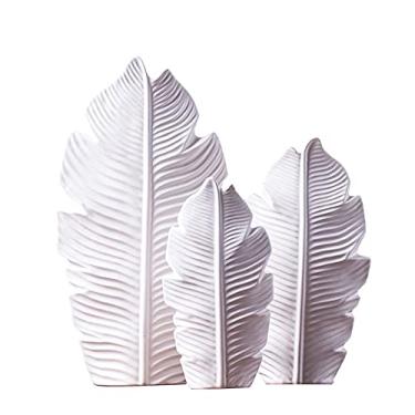 Imagem de U5GAAALPPQ9 Vaso de flores de cerâmica com 3 folhas brancas para restaurante, hotel, mesa, sala de estar, decoração decorativa, arranjo de flores, vaso decorativo